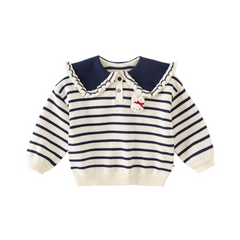 Dave&Bella Toddler Girls Cute Rabbit Striped Breathable Cotton College-style Sweaters Tops