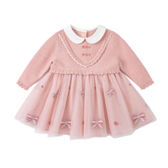 Dave&Bella Toddler Girls Autumn Pink Knit Mesh Princess Dress