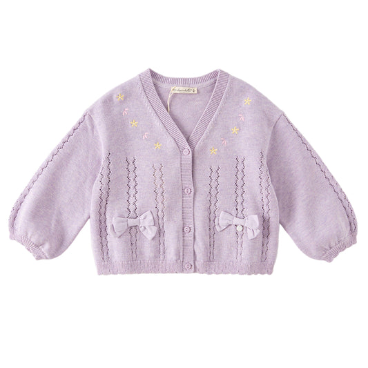 Dave&Bella Toddler Girls Autumn Purple Breathable Cotton Casual Knit Cardigans Coats