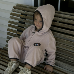 Dave&Bella Kids Girls/Boys Autumn Pink/Grey Cozy Fleece Hooded Coat Pant Suits Set