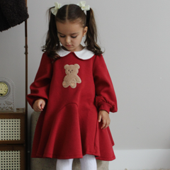 Dave&Bella Toddler Girls Autumn Red Cute Bear A-line Dress