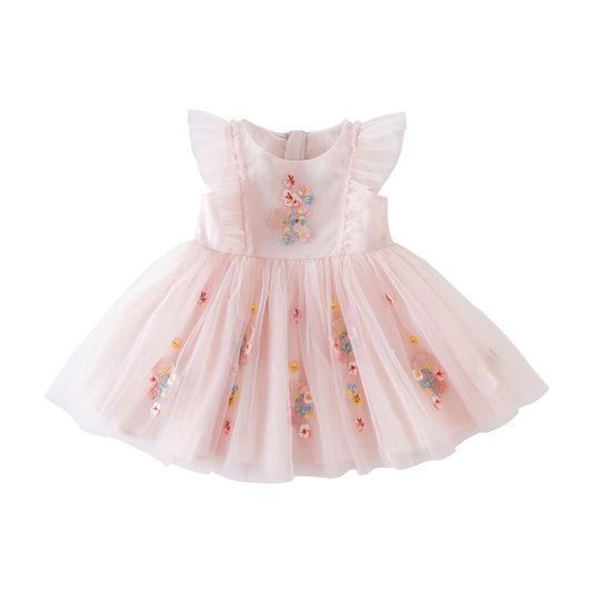 Dave&Bella Toddler Girls Summer Pink Flutter Sleeve Adorable Embroidery Birthday Dress
