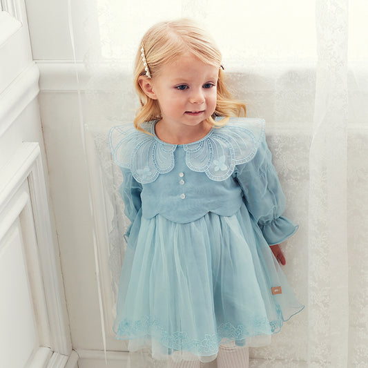 Dave&Bella Toddler Girls Autumn Noble Grey Blue Princess Mesh Dress