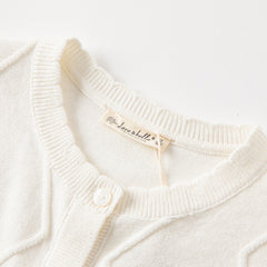 Dave&Bella Toddler Girls Elegant Flower Embroidery Beige Knit Cotton Cardigans