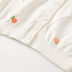 Dave&Bella Toddler Girls Elegant Flower Embroidery Beige Knit Cotton Cardigans