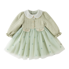 Dave&Bella Toddler Girls Autumn Delicate Grey Green A-line Mesh Dress