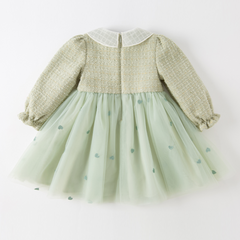 Dave&Bella Toddler Girls Autumn Delicate Grey Green A-line Mesh Dress