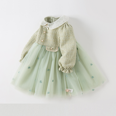 Dave&Bella Toddler Girls Autumn Delicate Grey Green A-line Mesh Dress