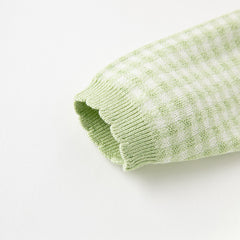 Dave&Bella Toddler Girls Autumn Fresh Green Plaid Knit Sweater Mesh Party Dress