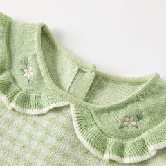 Dave&Bella Toddler Girls Autumn Fresh Green Plaid Knit Sweater Mesh Party Dress