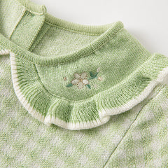 Dave&Bella Toddler Girls Autumn Fresh Green Plaid Knit Sweater Mesh Party Dress