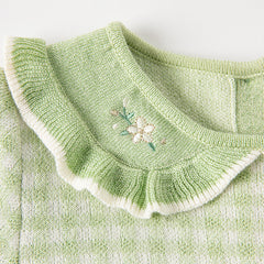 Dave&Bella Toddler Girls Autumn Fresh Green Plaid Knit Sweater Mesh Party Dress