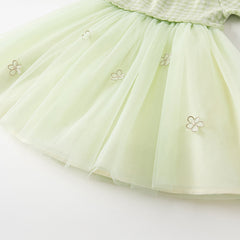 Dave&Bella Toddler Girls Autumn Fresh Green Plaid Knit Sweater Mesh Party Dress