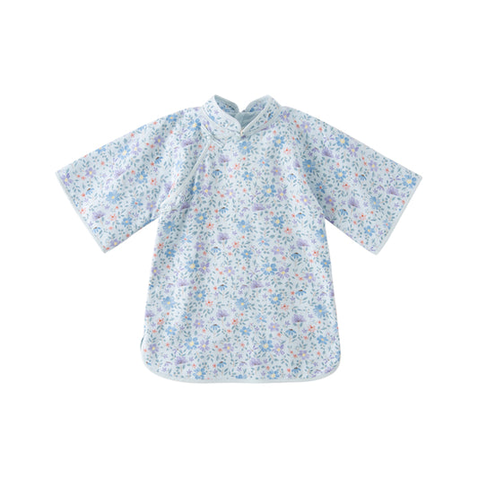 Dave&Bella Toddler Girls Autumn Blue Floral Print Chinese-style Elegance Party Dress