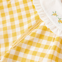Dave&Bella Girls Summer Cotton Yellow White Plaid Doll Collar Casual Party Dress
