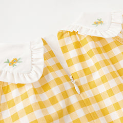 Dave&Bella Girls Summer Cotton Yellow White Plaid Doll Collar Casual Party Dress