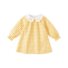Dave&Bella Girls Summer Cotton Yellow White Plaid Doll Collar Casual Party Dress