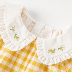 Dave&Bella Girls Summer Cotton Yellow White Plaid Doll Collar Casual Party Dress