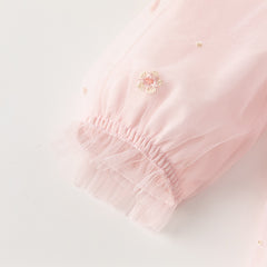 Dave&Bella Toddler Girls Autumn Adorable Light Pink Square Collar Mesh Princess Dress