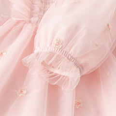 Dave&Bella Toddler Girls Autumn Adorable Light Pink Square Collar Mesh Princess Dress