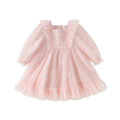 Dave&Bella Toddler Girls Autumn Adorable Light Pink Square Collar Mesh Princess Dress