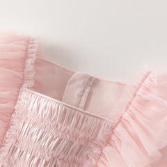 Dave&Bella Toddler Girls Autumn Adorable Light Pink Square Collar Mesh Princess Dress