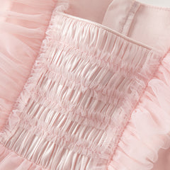 Dave&Bella Toddler Girls Autumn Adorable Light Pink Square Collar Mesh Princess Dress