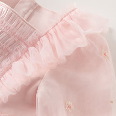 Dave&Bella Toddler Girls Autumn Adorable Light Pink Square Collar Mesh Princess Dress