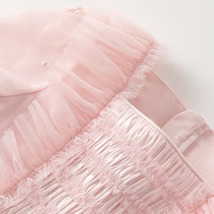 Dave&Bella Toddler Girls Autumn Adorable Light Pink Square Collar Mesh Princess Dress