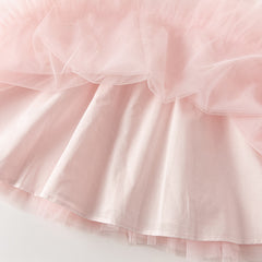 Dave&Bella Toddler Girls Autumn Adorable Light Pink Square Collar Mesh Princess Dress