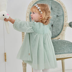 Dave&Bella Girls Green Long Sleeve Tulle A-Line Party Dress