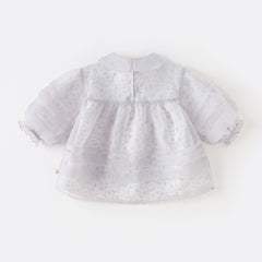 Dave&Bella Toddler Girls Autumn Stylish Grey Purple Floral Print Mesh Party Dress