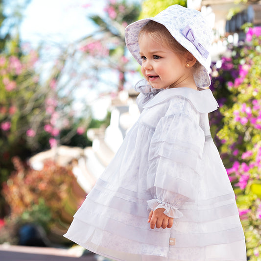 Dave&Bella Toddler Girls Autumn Stylish Grey Purple Floral Print Mesh Party Dress