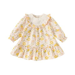 Dave&Bella Toddler Girls Autumn Orange Pink Floral Cotton Dresses