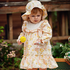Dave&Bella Toddler Girls Autumn Orange Pink Floral Cotton Dresses