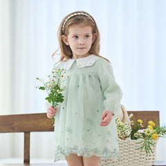 Dave&Bella Toddler Girls Autumn Fresh Green Long Sleeve Mesh Princess Dress
