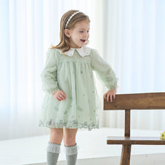 Dave&Bella Toddler Girls Autumn Fresh Green Long Sleeve Mesh Princess Dress