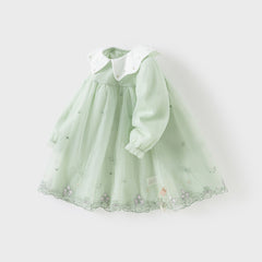 Dave&Bella Toddler Girls Autumn Fresh Green Long Sleeve Mesh Princess Dress
