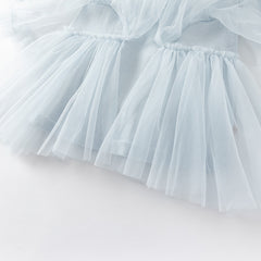 Dave&Bella Toddler Girls Autumn Gentle Light Blue Knit Sweater Mesh Princess Dress