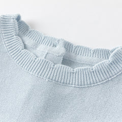 Dave&Bella Toddler Girls Autumn Gentle Light Blue Knit Sweater Mesh Princess Dress