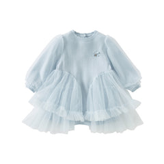 Dave&Bella Toddler Girls Autumn Gentle Light Blue Knit Sweater Mesh Princess Dress