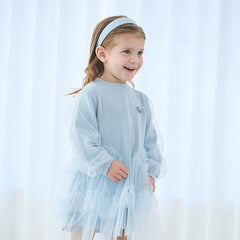 Dave&Bella Toddler Girls Autumn Gentle Light Blue Knit Sweater Mesh Princess Dress