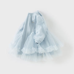 Dave&Bella Toddler Girls Autumn Gentle Light Blue Knit Sweater Mesh Princess Dress