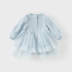 Dave&Bella Toddler Girls Autumn Gentle Light Blue Knit Sweater Mesh Princess Dress