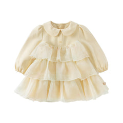 Dave&Bella Toddler Girls Autumn Gentle Yellow Floral Princess Mesh Dress
