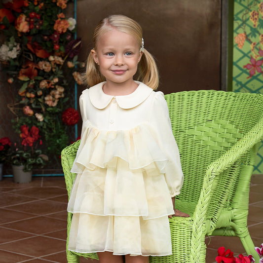 Dave&Bella Toddler Girls Autumn Gentle Yellow Floral Princess Mesh Dress