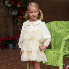 Dave&Bella Toddler Girls Autumn Gentle Yellow Floral Princess Mesh Dress