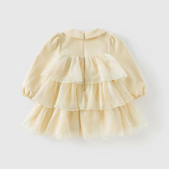 Dave&Bella Toddler Girls Autumn Gentle Yellow Floral Princess Mesh Dress