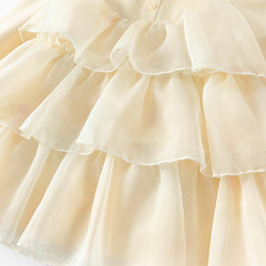 Dave&Bella Toddler Girls Autumn Gentle Yellow Floral Princess Mesh Dress