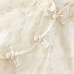 Dave&Bella Kids Girls Autumn Chinese-style Yellow Floral Soft Mesh Princess Dress